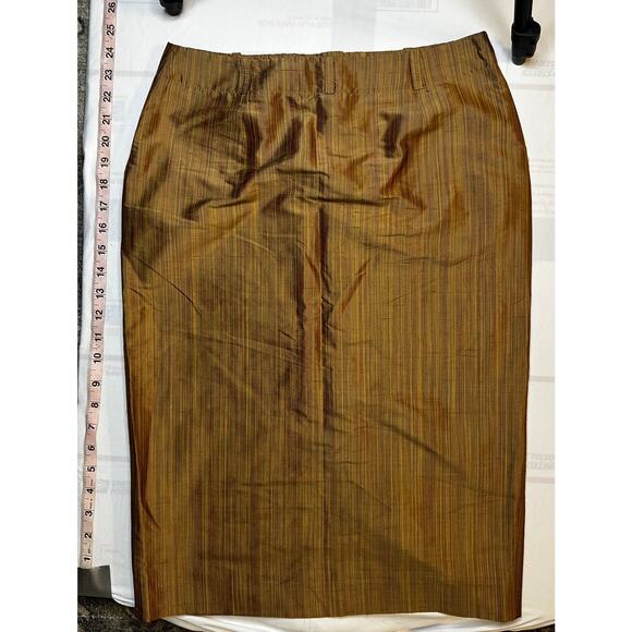 Moda International 100% Silk Pencil Skirt Brown Gold Size 4 - Picture 6 of 6